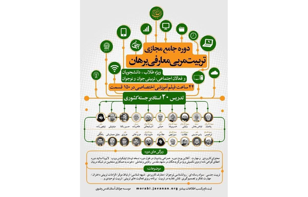 مدیرعامل مؤسسه جوانان آستان قدس رضوی خبر داد برگزاری هفتمین دوره جامع مجازی «تربیت مربی معارفی برهان»